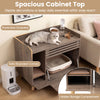 Cat litter box enclosure in brown with a spacious top, flip-down door, and hidden storage for discreet pet care.