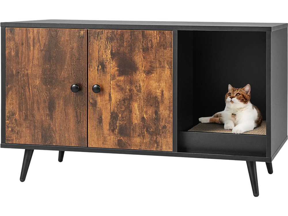 Cat Litter Box Enclosure with Double Door Cabinet
