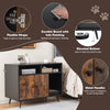 Cat litter box enclosure with storage compartments, featuring a durable board, metal handles, and elevated bottom for.
