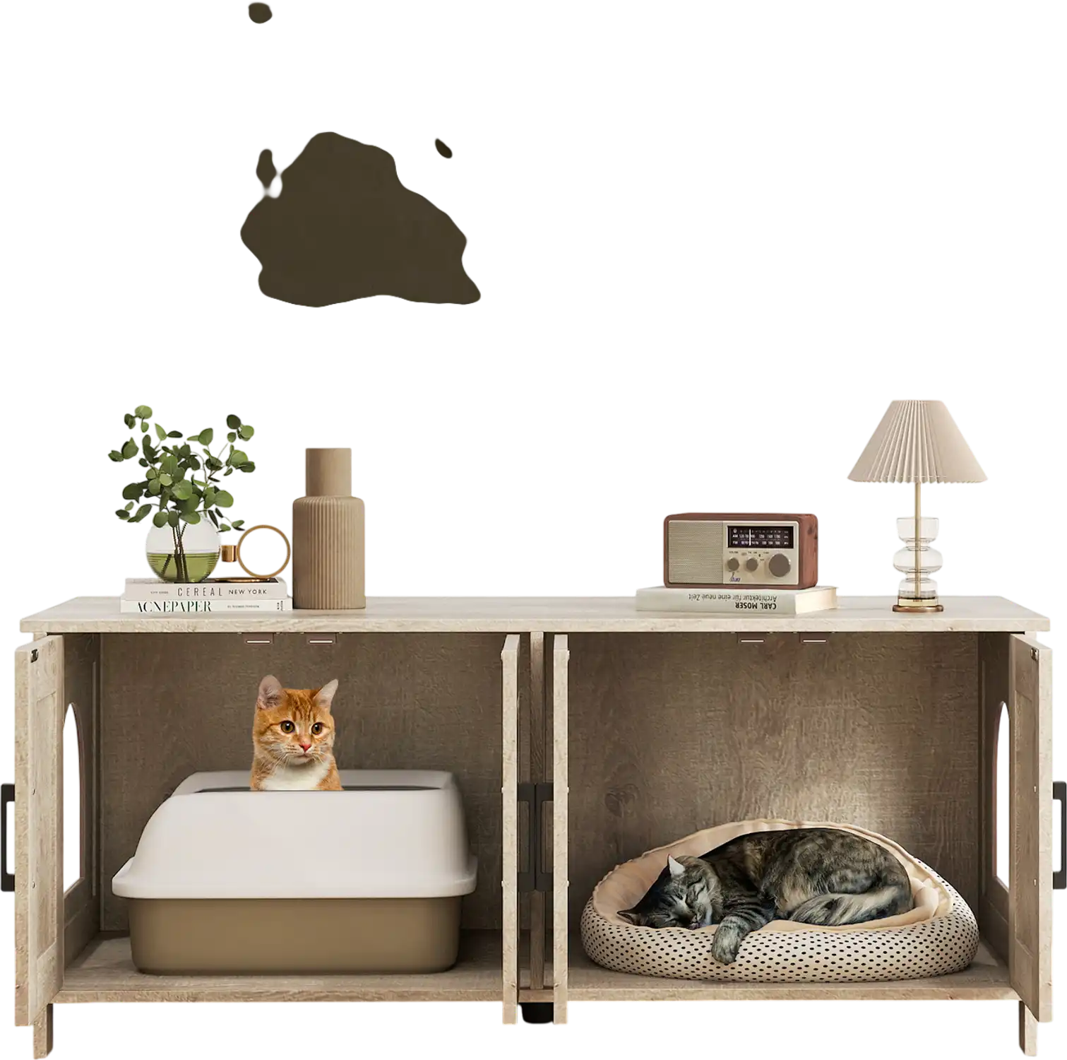 Costway Cat Litter Box Enclosure Hidden Furniture for 2 Cats Oak 758619234 New