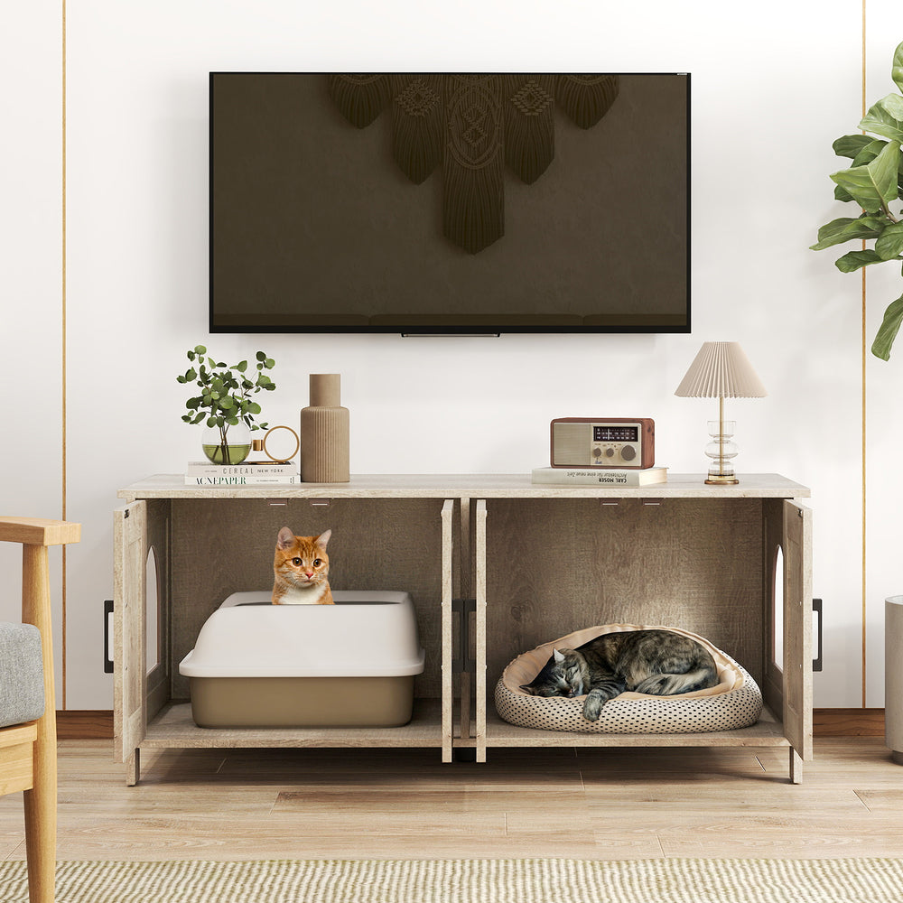 Cat Litter Box Enclosure for 2 Cats Modern Kitty Litter Box Furniture Hidden-Oak - Gallery View 1 of 10