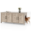 Cat litter box enclosure in hidden oak with rustic barn doors, featuring compartments for 2 cats and a large tabletop.