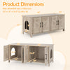 Dimensions of the Cat Litter Box Enclosure, featuring compartments for 2 cats and rustic barn doors for stylish decor.