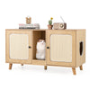 Natural 43-inch cat litter box enclosure with double rooms, sisal scratching mats, and stylish design for pet comfort.