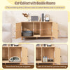 Cat litter box enclosure with double rooms, natural wood finish, includes sisal scratching mats for pet comfort.
