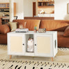 43 Inches Cat Litter Box Enclosure with Double Rooms and 2 Sisal Scratching Mats-White - Gallery View 1 of 10
