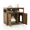 Cat litter box enclosure with double barn doors, side entry, and storage shelf for tidy pet care and organization.