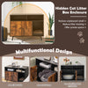 Cat litter box enclosure with compartments, showcasing a winding entry for cat exploration and a magnetic door catch.