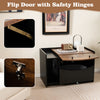 Cat litter box enclosure in black with flip door, pull-out drawer, and large tabletop for versatile use and easy.