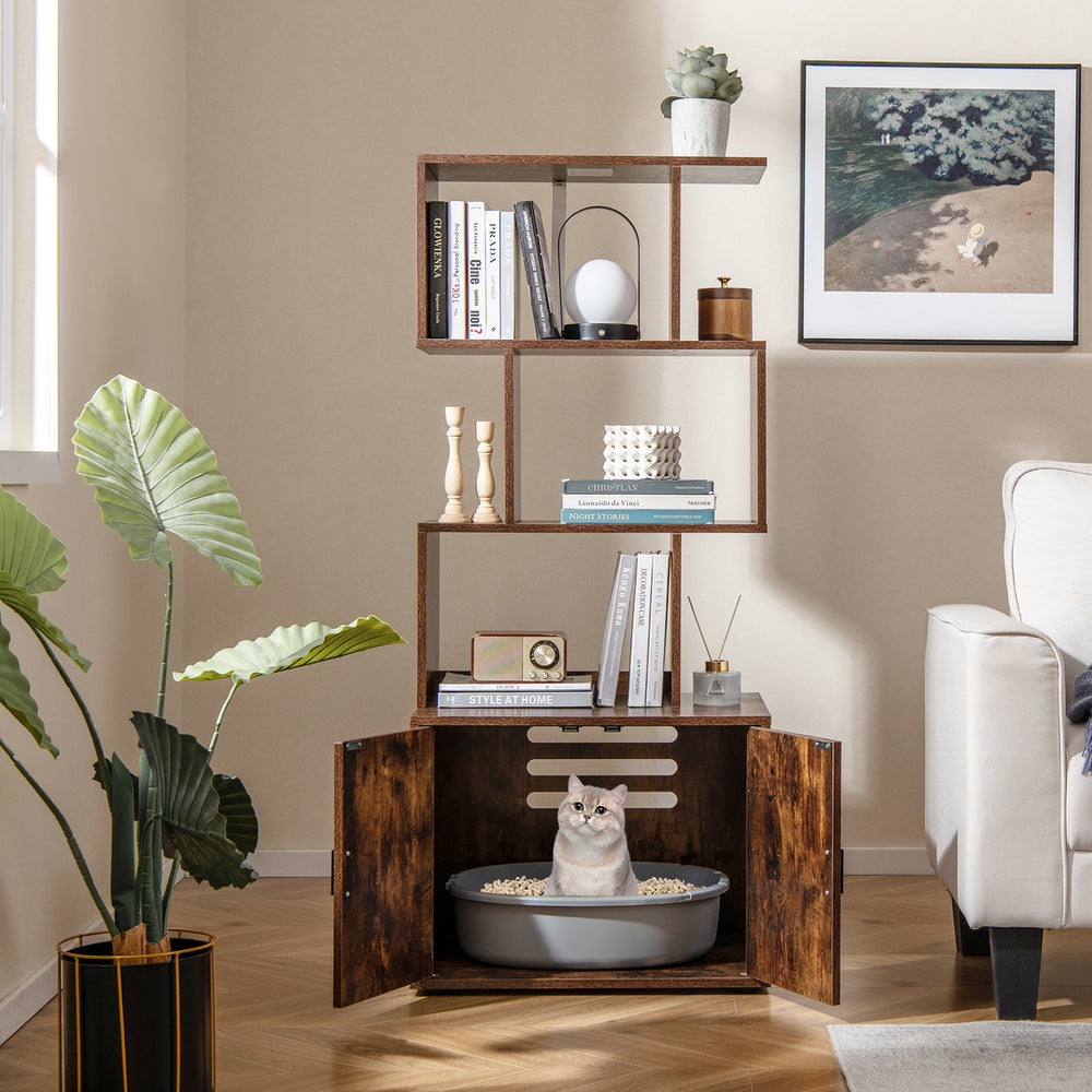 56 Inch Tall Cat Litter Box Enclosure with Storage-Rustic Brown - Gallery View 1 of 10