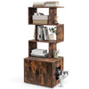 Tall rustic brown cat litter box enclosure with storage, featuring open shelves and side entry for easy access.