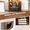 Rustic brown cat litter box enclosure with side entry, air vents, and storage for organized pet essentials.