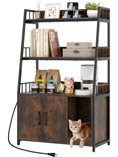 Costway Cat Litter Box Enclosure Storage Shelves Scratching Pad 173296458 New