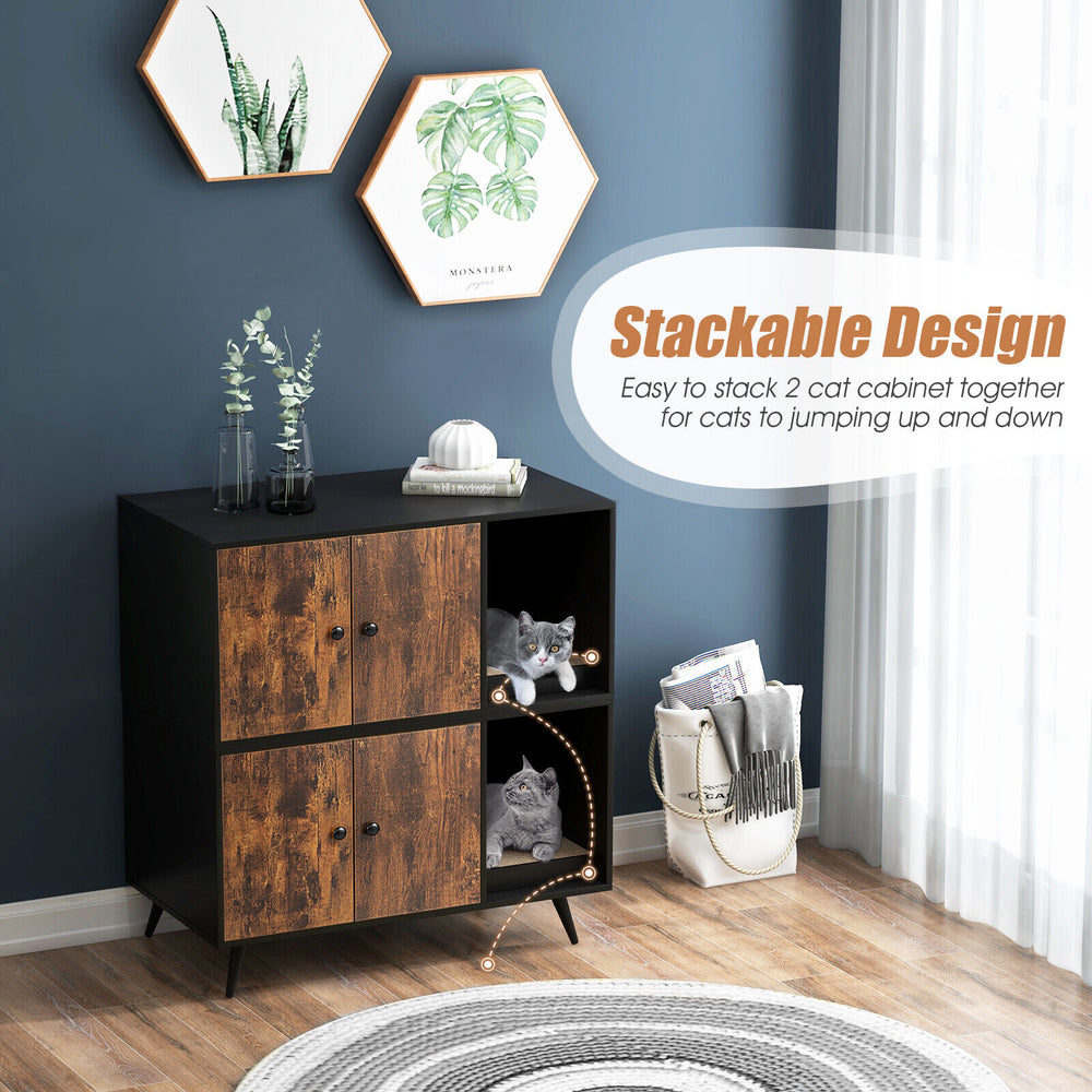 Cat litter box enclosure with double doors, crafted from EO grade engineer wood, perfect for stylish pet-friendly.