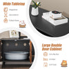 Cat litter box enclosure with double door cabinet, large tabletop for decorations, and durable EO grade engineer wood.
