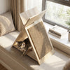 Cat scratcher with natural wood-like texture, X-shaped design, and corrugated cardboard for claw sharpening and.