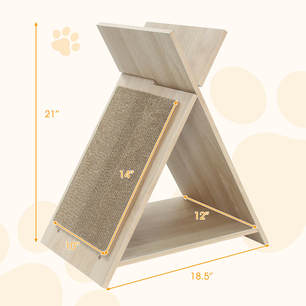 X-shaped cat scratcher in natural wood-like finish, 21" tall, designed for claw sharpening and lounging.