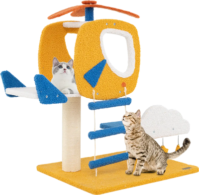 Costway Small Aviation-Themed Cat Tree Tower Helicopter Top Perch Yellow 29874163 New