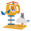 Aviation-themed cat tree with helicopter perch, cloud platform, and scratching post for indoor feline fun and comfort.