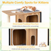 Oversized padded perches and spacious condos in a modern cat tree for comfortable lounging and private sleeping spots.