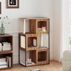 Modern cat tree with metal frame, featuring spacious condos and scratching posts for comfortable feline play and rest.