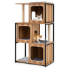 Modern cat tree with metal frame featuring spacious condos, oversized perches, and sisal scratching posts for playful.