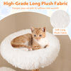 Cat tree perch made of solid pear wood with soft long plush fabric for comfort and warmth, ideal for cats.
