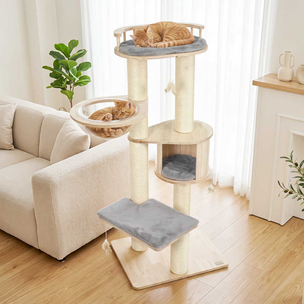 Cat Tree for Indoor Kittens  with Top Perch Condo Space and 3 Hanging Feather Toys-Gray - Gallery View 1 of 10