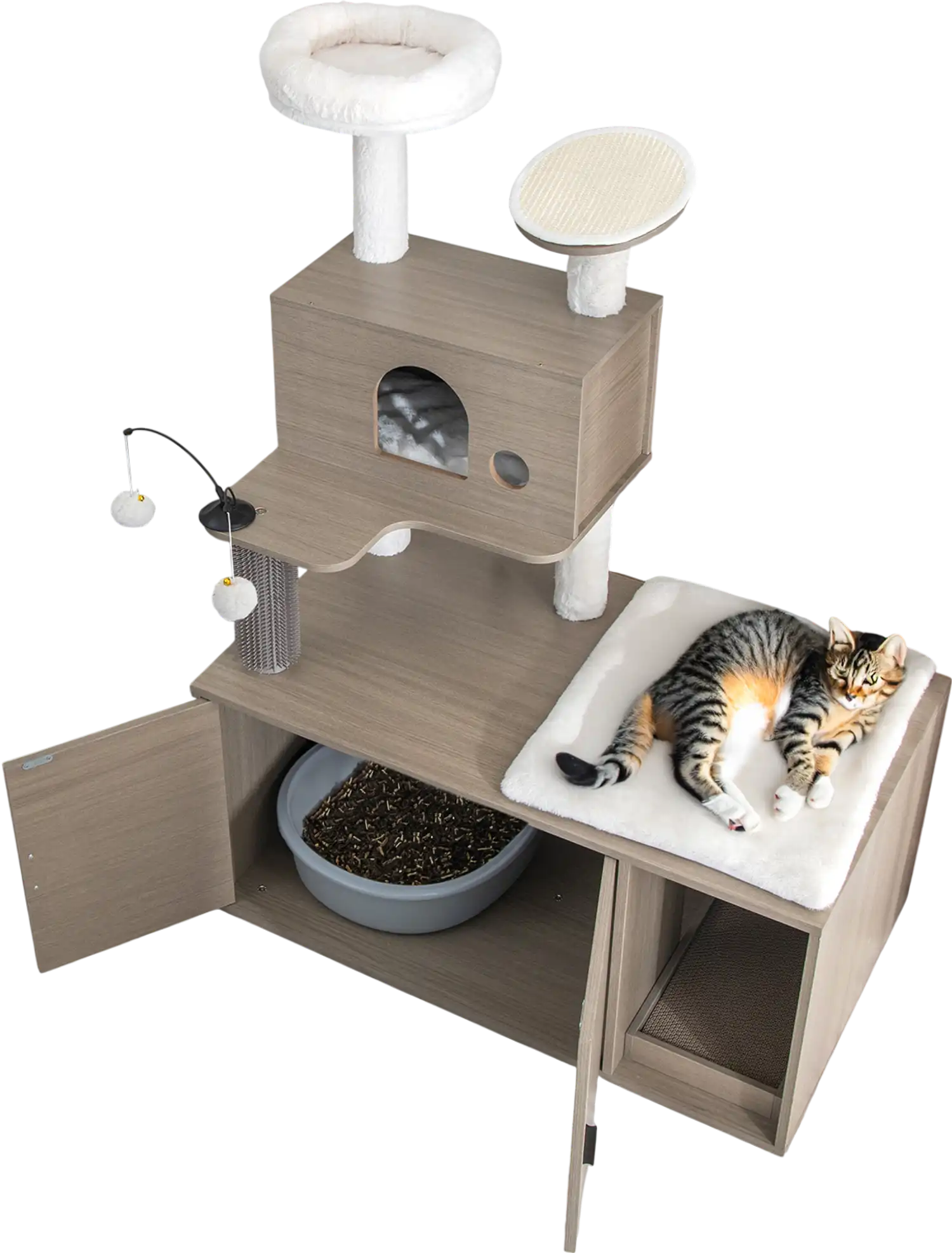 Costway 2-in-1 Modern Cat Tower Litter Box Enclosure Gray 86235714 New