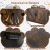 Close-up of the rustic barn door and magnetic catches on the cat tree litter box enclosure in rustic brown.