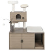 Modern 2-in-1 cat tower in gray with litter box enclosure, multi-level design, and plush perch for indoor cats.