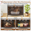 Cat tree with litter box enclosure in rustic brown, featuring a spacious hideaway and removable cushion for indoor cats.