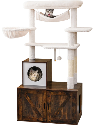 Costway Cat Tree Litter Box Enclosure Indoor Cats Rustic Brown 312945867 New