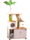 Hidden cat washroom with cat tower, featuring sisal scratching posts and cozy condo for indoor cats in white.