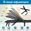 5-level adjustable backrest of black foldable patio lounge chair set for relaxing, sunbathing, or napping outdoors.