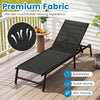 Black foldable chaise lounge chair with adjustable backrest and breathable fabric, perfect for patios and outdoor.