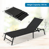 Foldable black chaise lounge chair with 5-level adjustable backrest, perfect for patios and outdoor relaxation.