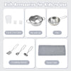 Set of cooking accessories for kids, including pot, pan, cup, utensils, and duster cloth for imaginative play.