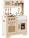 Detailed view of the Chef Pretend Play Kitchen's stovetop with realistic knobs, lights, and sounds for immersive play.