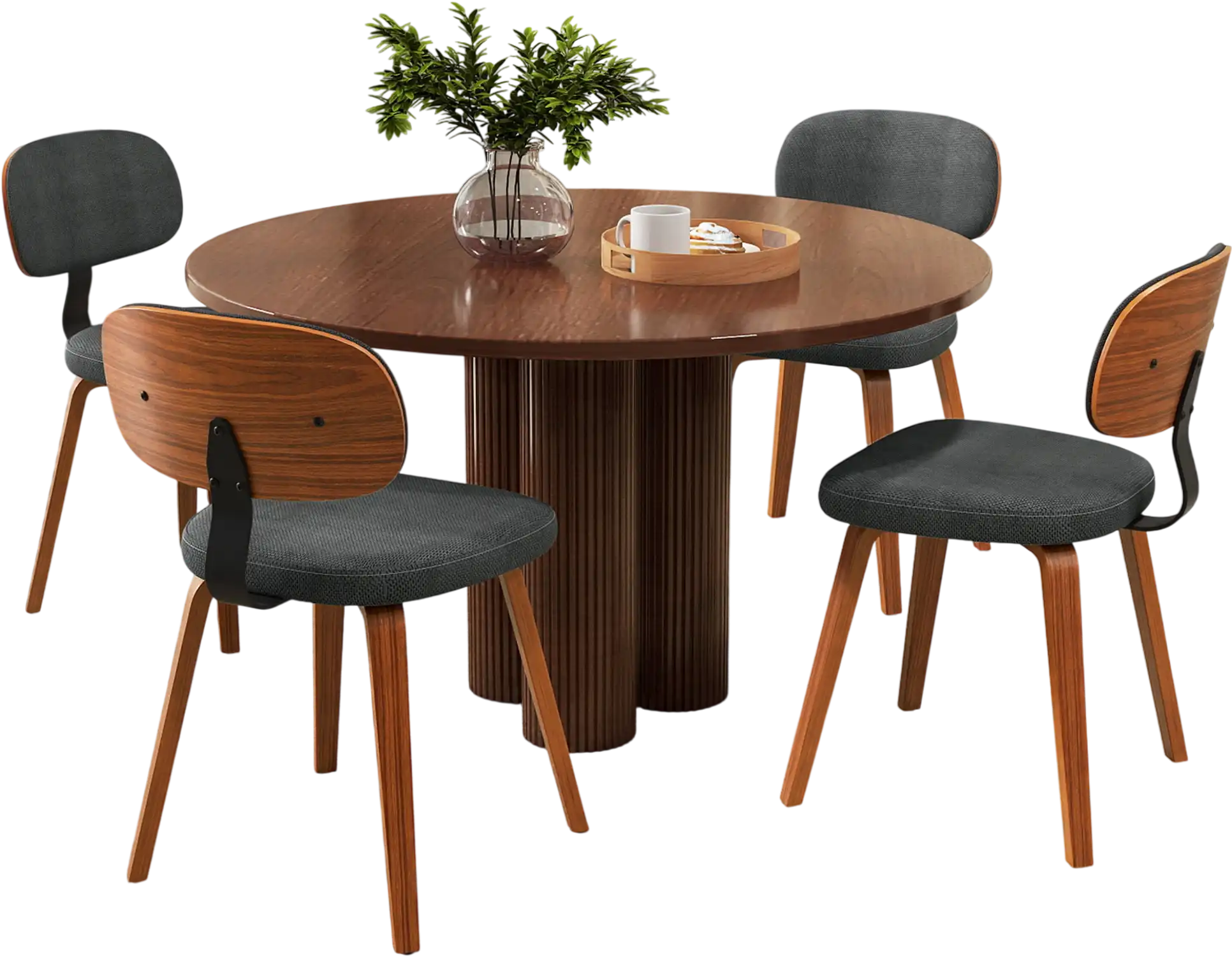 Costway Chenille Upholstered Wooden Kitchen Dining Chairs Set of 4 Dark Gray 60145733 New