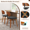 Set of 4 dark gray chenille fabric upholstered wooden kitchen chairs with ergonomic backrest and sturdy metal bracket.