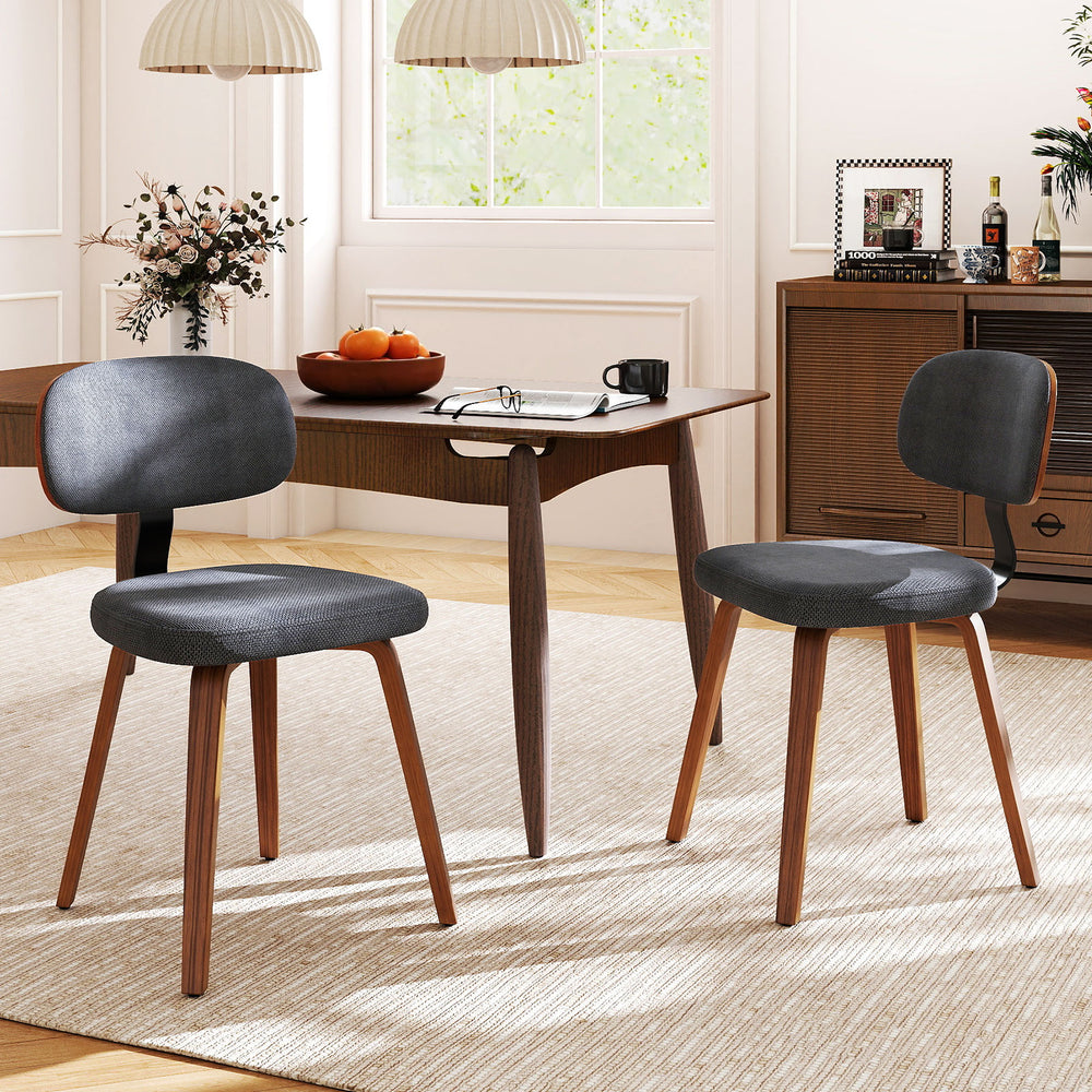 Dark gray chenille fabric upholstered kitchen chairs set of 2 with ergonomic backrest for dining or study use.