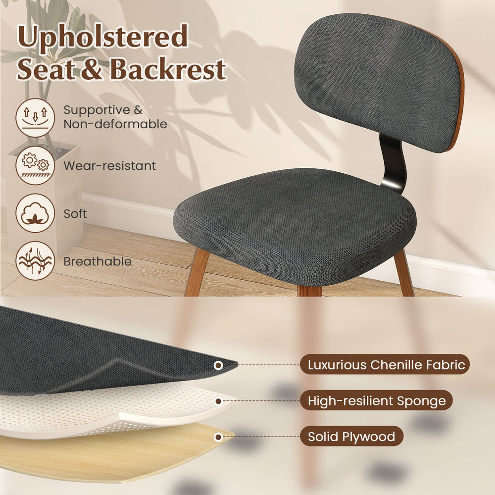 Dark gray chenille fabric upholstered kitchen chair with ergonomic backrest and sturdy wooden frame, ideal for dining.