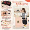 Children's pretend toy kitchen playset in pink with stoves, cutting board, and interactive features for imaginative.