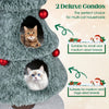 Christmas cat tree with two large condos, green plush design, perfect for multi-cat households and indoor play.
