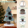 Christmas cat tree with green plush, 2 condos, thick scratching post, and festive design for indoor cats.