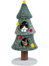 Christmas cat tree in green showcases two cozy condos and a sturdy scratching post for playful holiday lounging.