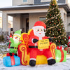 Christmas inflatable Santa Claus sitting on a colorful sofa with an elf and gift boxes, perfect for holiday yard decorations.