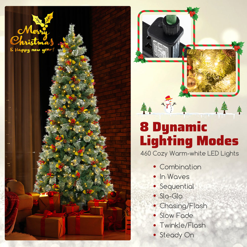 Pre-lit artificial Christmas tree with warm-white LED lights, featuring 8 lighting modes and realistic PVC branches for.