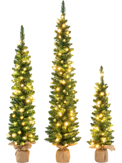 Costway Set of 3 Pre-Lit Artificial Christmas Trees 415 Green Branch Tips 52618974 New
